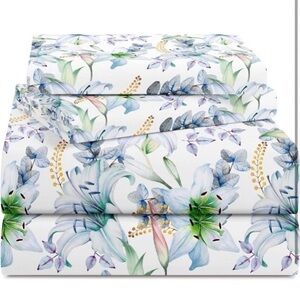 Full Sz Lily’s Bed Sheets Set 4PC 1800TC Double Brushed Microfiber Deep Pockets